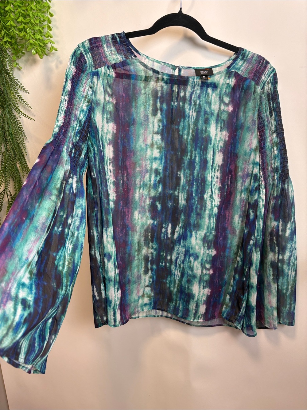 Mossimo Teal, Purple & Blue Watercolor Tie-Dye Blouse